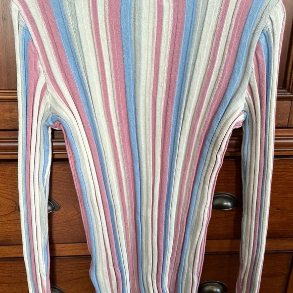 ELLE Women's Long Sleeve Top Pink Blue White Grey Stripes Size M NWT - Picture 9 of 12